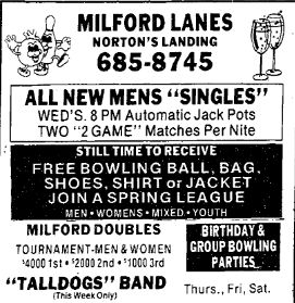 Milford Lanes - Old Ad